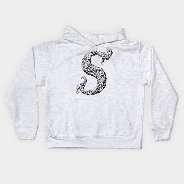 Vintage Initial Letter Lettering Alphabet S Kids Hoodie by AltrusianGrace